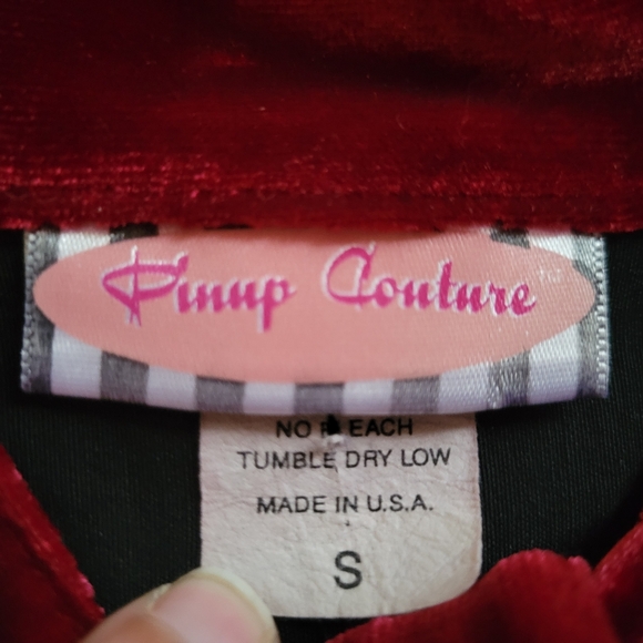 Pinup Couture Black with Burgundy Velvet Trim Wiggle Dress - Picture 2 of 7